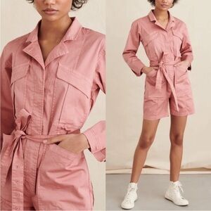 NWT ALEX MILL Expedition Short Utility Jumpsuit Romper in Dusty Rose Sz S Safari